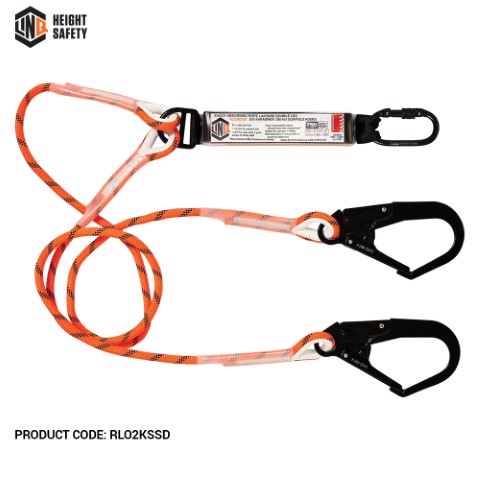 LINQ ROPE LANYARD DBL LEG 1 X S.G KARABINER 1 X D.A SCAFF HOOK 2M